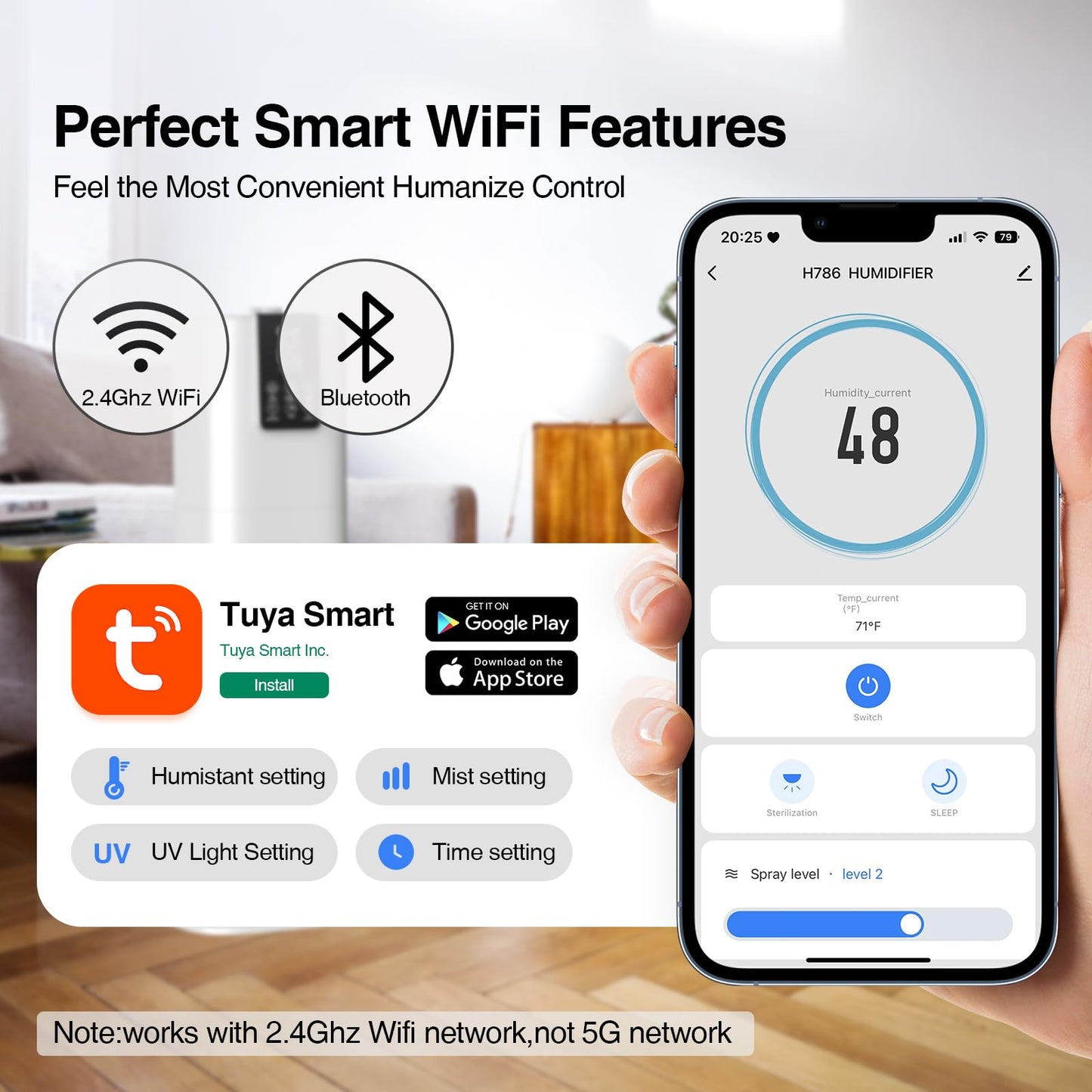 Smart Humidifiers Large Room Bedroom Home,2.11Gal(8L) Quiet Top Fill Cool Mist Humidifier,Smart App & Remote Control, 3 Speed Hu