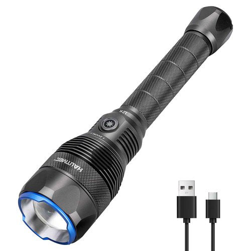 HAUTMEC Rechargeable Flashlights 12000 High Lumens Flashlight, 5 Light Modes Bright Flashlight, 2X Zoom, IP67 Waterproof & Impact-Resistant, and Power Bank, for Emergencies, Hunting, Camping, Hiking