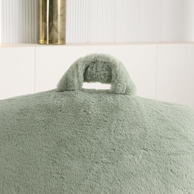 PAJEO Reading Pillow for Sitting in Bed, Large Backrest Reading Pillow with Arm Rest,Back-Rest Support Cushion for Sit Up on Couch, Sofa, and Floor, Dorm Essentials (Green Faux Fur, Standard(17"))
