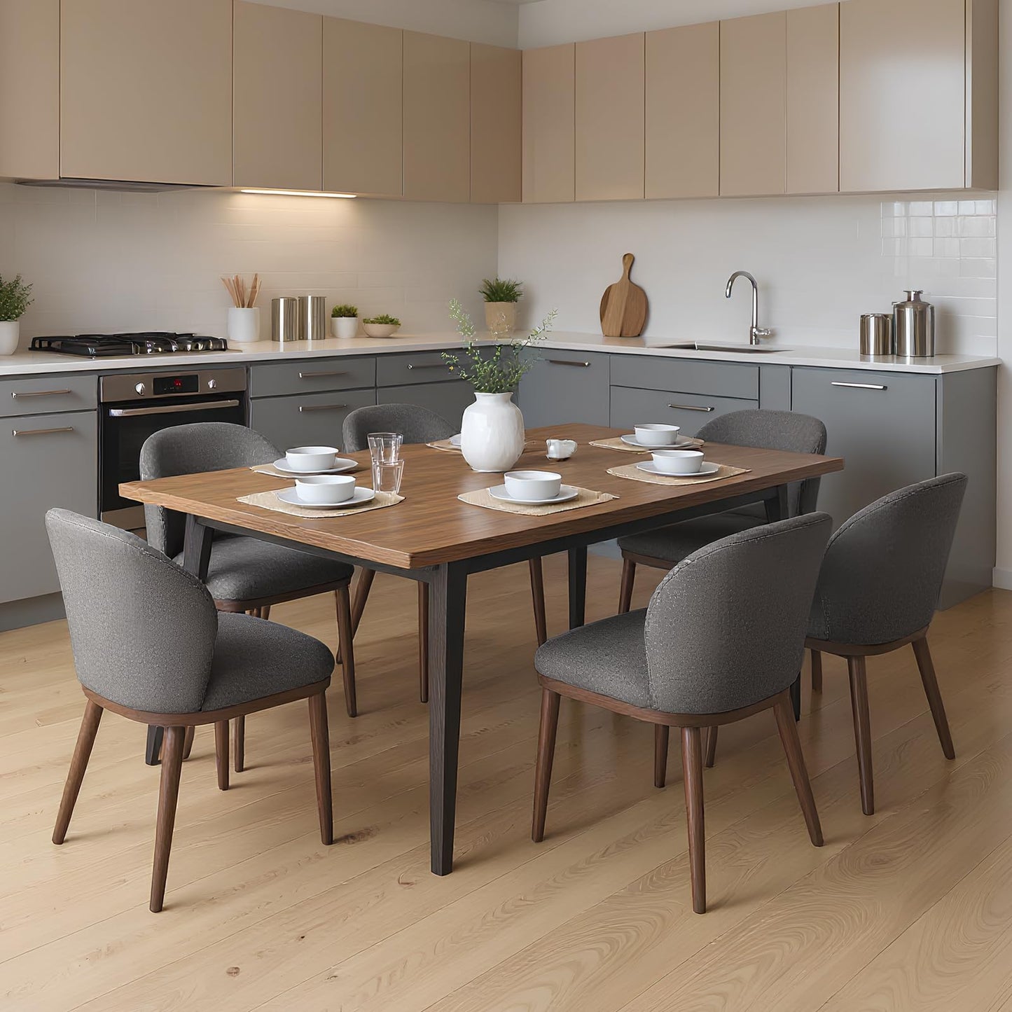 Attracoast Dining Chair Set of 6,Modern Upholstered Kitchen Chairs with Ergonomic Back Support,265lbs Capacity Dining Room Chairs with Wood Legs for Kitchen Dining Room Restaurant