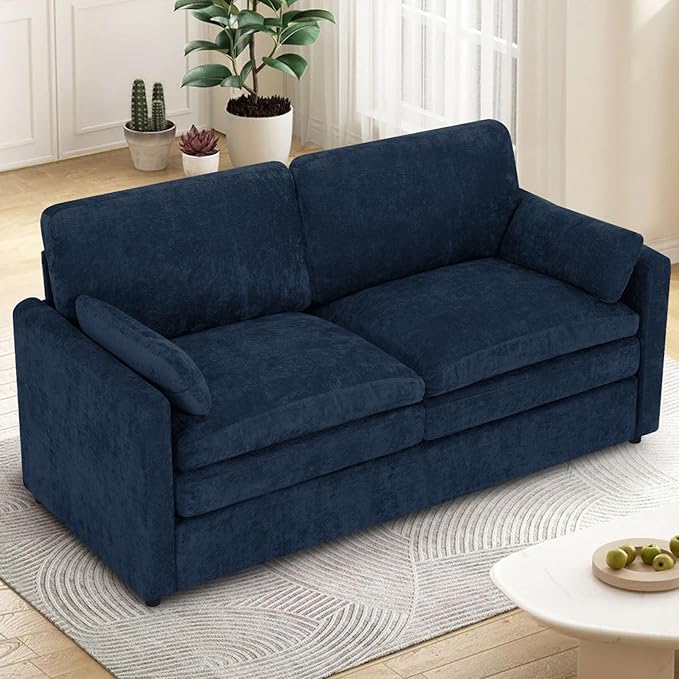 ACMEASE 3 Pieces Chenille Sofa Set w/Arm Pillows, Upholstered Loveseat & 2 Pieces 3 Seater Sofa w/Comfortable Back Cushions, Modern 2-Seat & 3-Seat w/High-Density Foam for Living Room, Blue