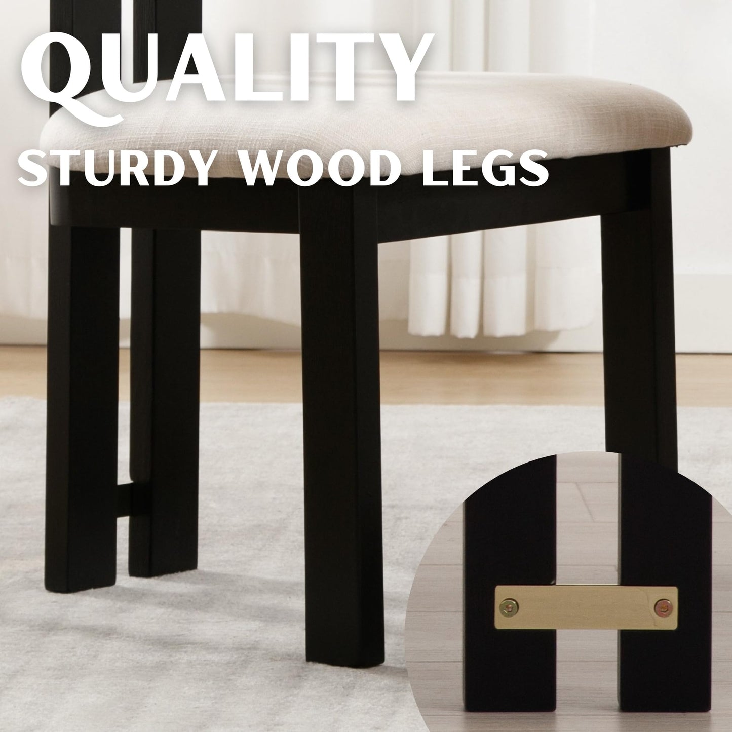 RIVOVA Dining Chairs Set of 4, Modern Upholstered Kitchen Dining Room Chairs with Curved Backrest and Black Wood Legs, Beige