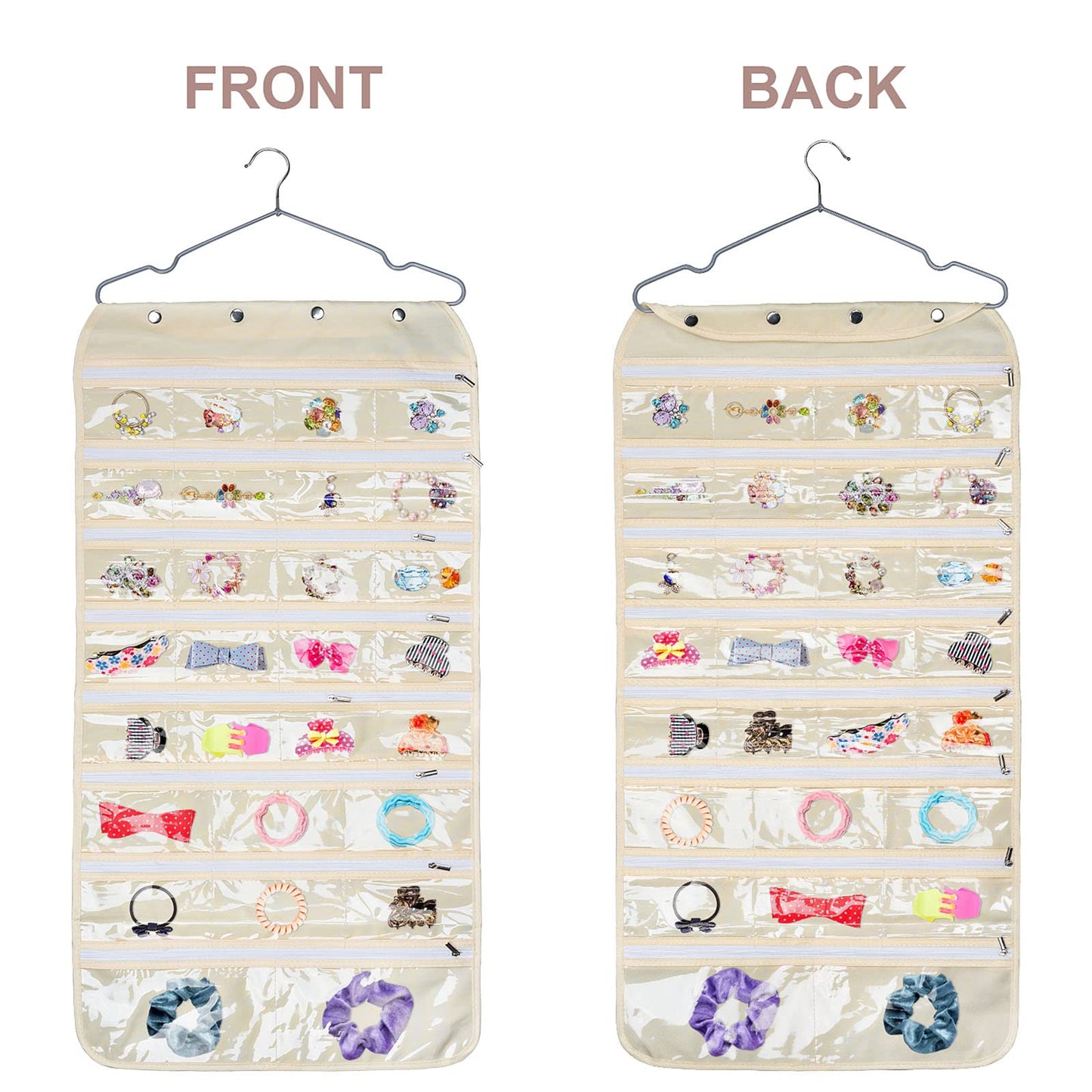 Luney Hanging Jewelry Organizer with Zippers, 56 Pockets Earring Holder Organizer with Pockets for Woman, for Hanging Earrings,