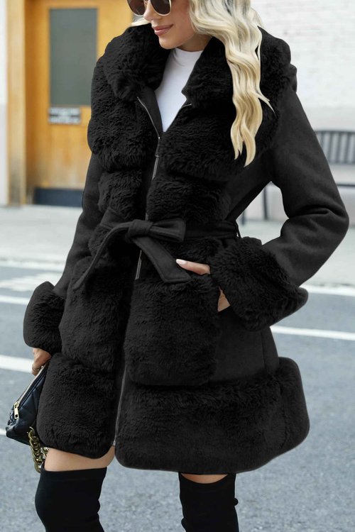 Bellivera Women's Wool Pea Coat Faux Fur Jacket Winter Warm Parka Overcoat with Belt 241A L