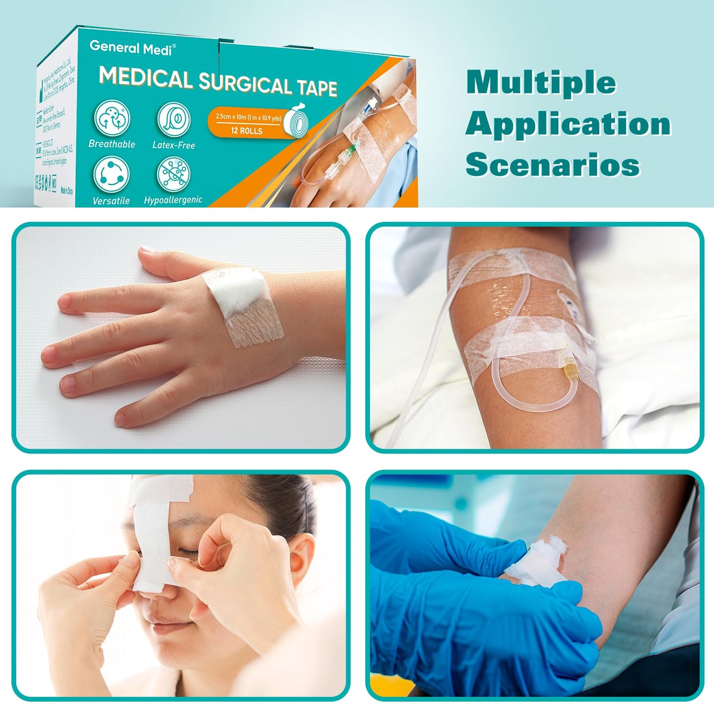General Medi Soft Paper Surgical Tape 1" x 10.9 Yards, Gentle Adhesion (12 Rolls)
