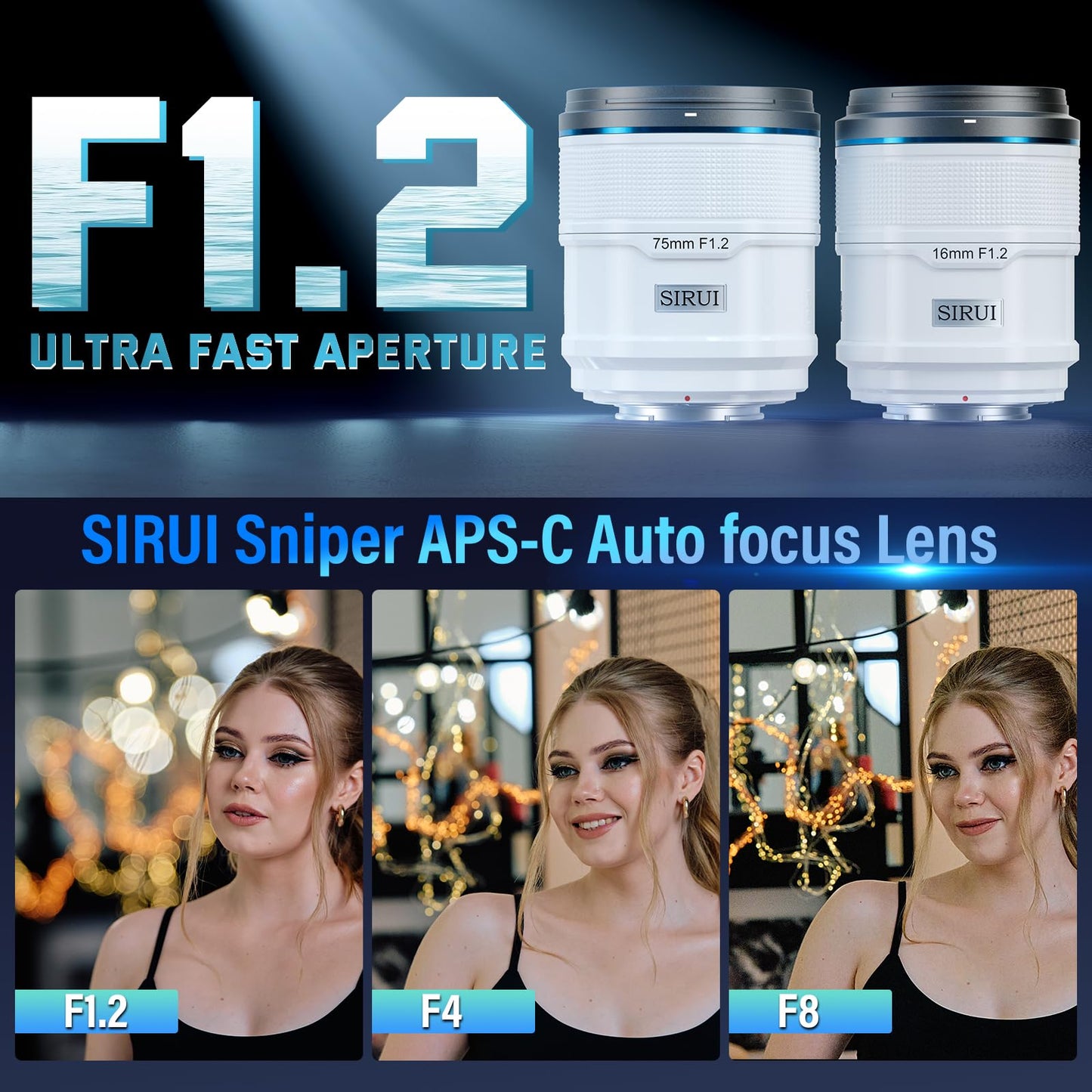 SIRUI Sniper 16mm, 75mm Autofocus Lens Set, F1.2 Wide Angle APS-C Camera Lens for A5, A6, FX30, ZV-E10 (E Mount, White)