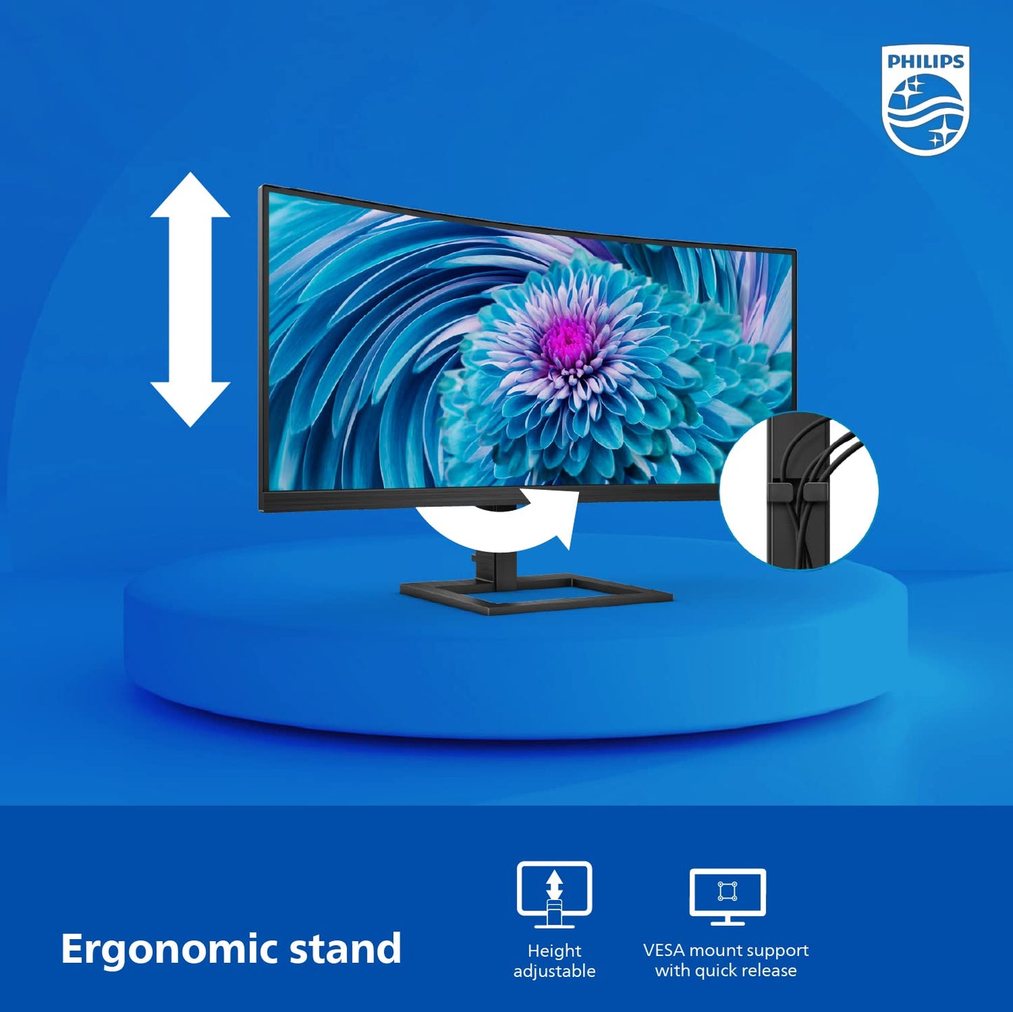 Philips 34 Inch UltraWide Curved Computer Monitor, WQHD 3440x1440, USB-C Charing, 100Hz, 1ms MPRT, VA Panel, Built-in Speakers, Height Adjustable, 4 Year Advance Replacement Warranty, 346E2CUAE