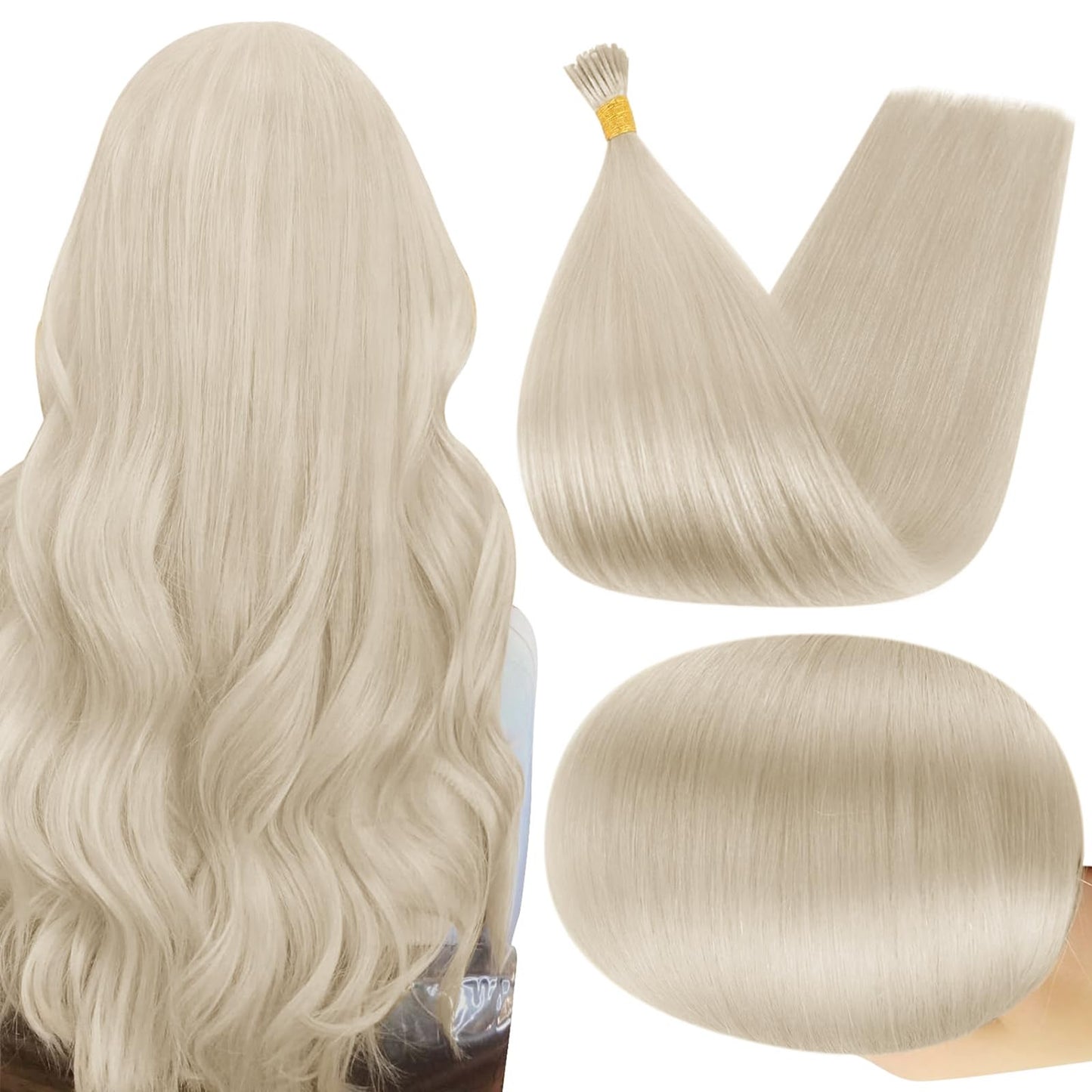 Full Shine Itip Human Hair Extensions 18 Inch Platinum Blonde I Tip Hair Extensions Real Human Hair 50G 0.8G/S Cold Fusion Exten
