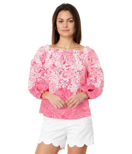 Lilly Pulitzer Women's Jamielynn Long Sleeve Off The Shoulder Top, Roxie Pink Shadow Dancer Engineered XXS