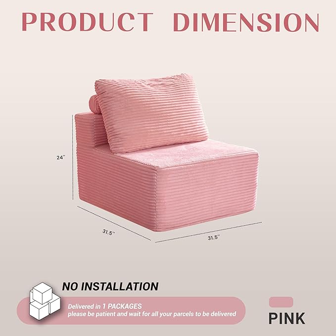 Afuson Cozy Single Seat, Comfortable Seating, No Assembly Required, Pink
