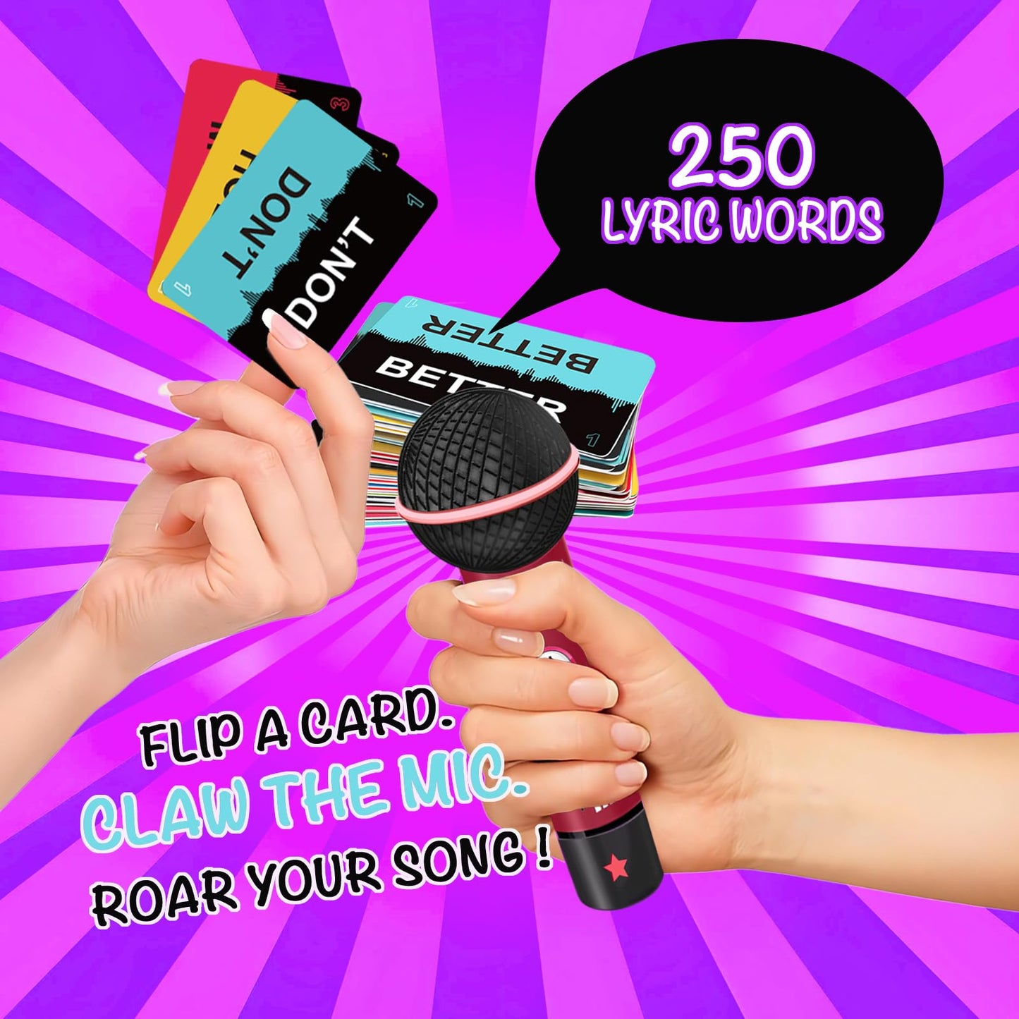 Sylphiderm Lyric Rush Music Party Game - Music Challenge Cards with Foam Mic|2-10 Players Singing Game for Adults & Teens|Family Trivia Night & Karaoke Battle