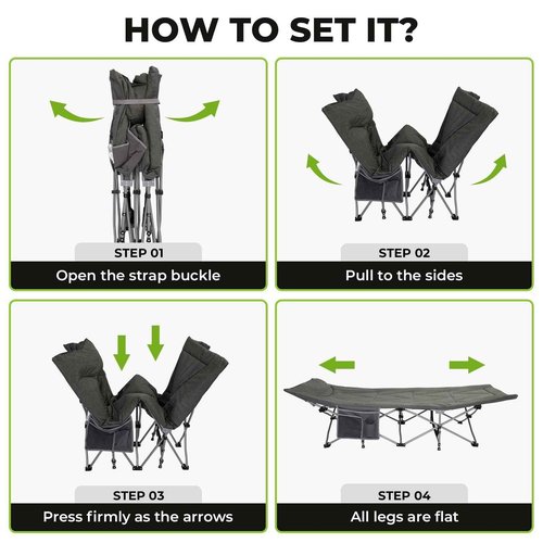 FUNDANGO Camping Cot for Adults, Folding Lightweight Backpack Portable Padded Camping Sleeping Cots for Outdoor Hiking Travel Home, Grey