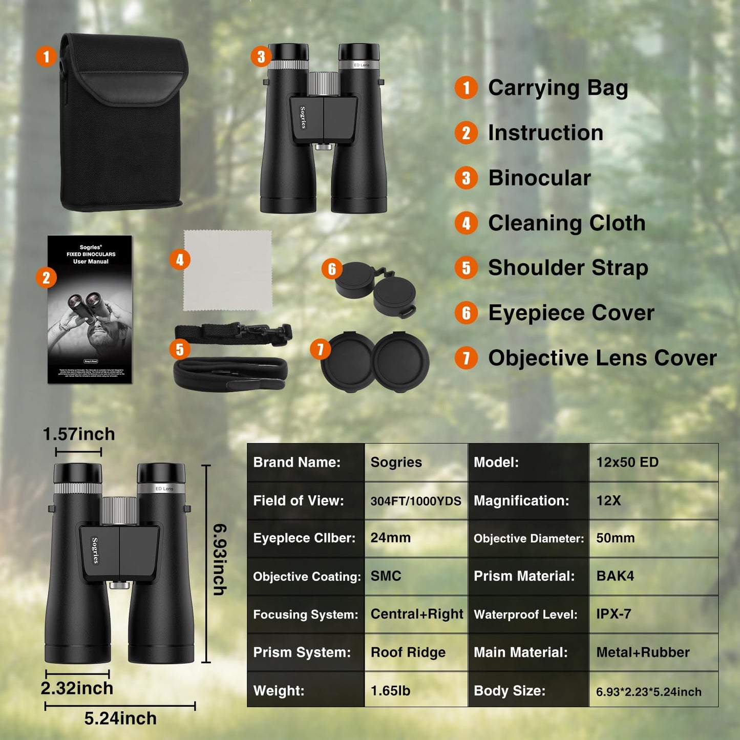 Sogries 12x50 ED Binoculars for Adults High Powered HD Professional Waterproof Optics BAK4 Prism FMC Lens Bird Watching Binoculars for Cruise Ship Travel Hunting Birding Concerts Stargazing Long Range