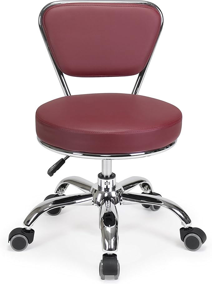 MAYAKOBA Dayton Rolling Stool with Backrest – Red Pneumatic Seat, Adjustable Height 13"-15", Ergonomic Design for Home Office, Garage, Gardening, Lab, School, Mechanic Tasks