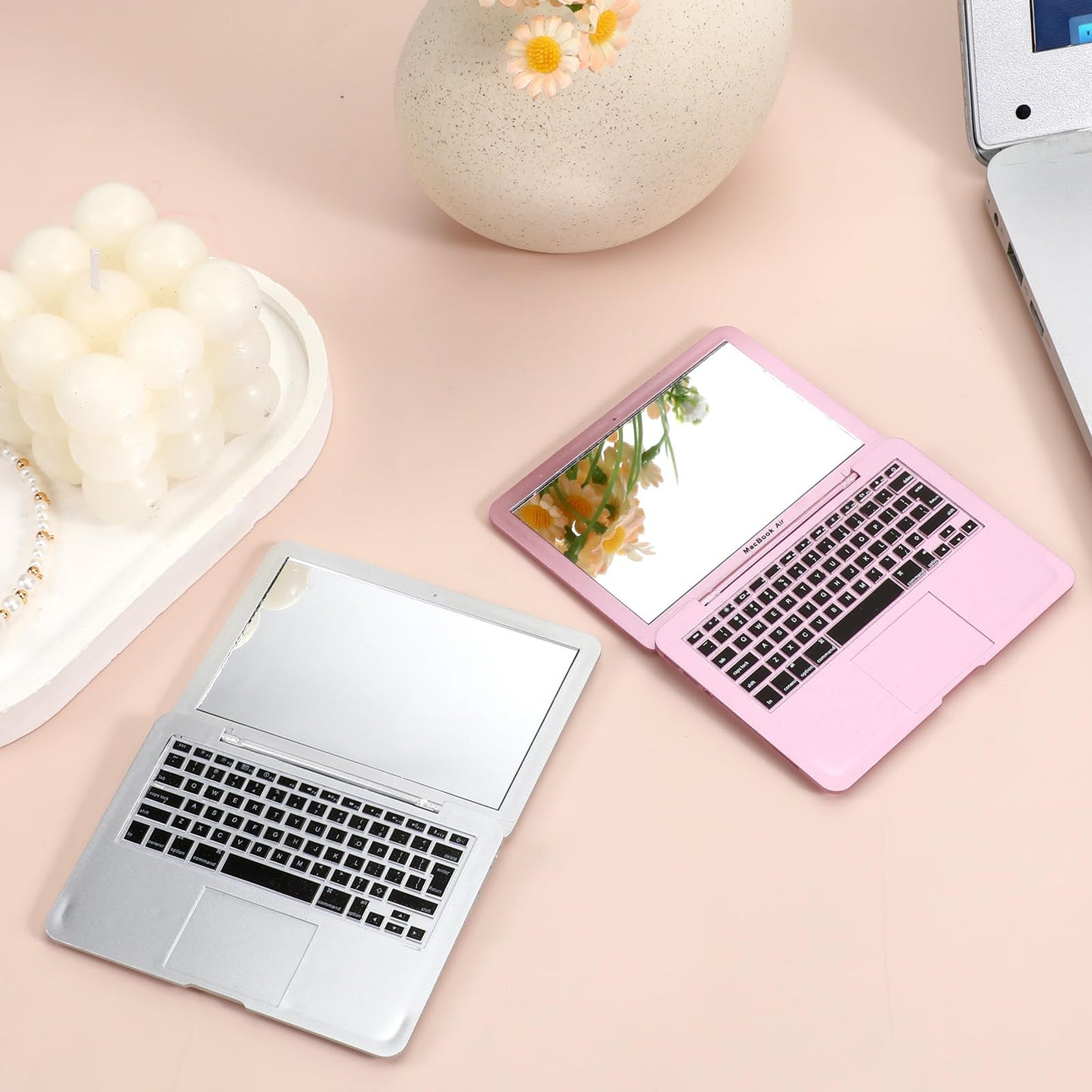 Mini Laptop Mirror, 2 Pcs Mini Compact Mirror Pocket Size Laptop Shaped Makeup Mirrors Portable Small Folding Computer Mirrors f
