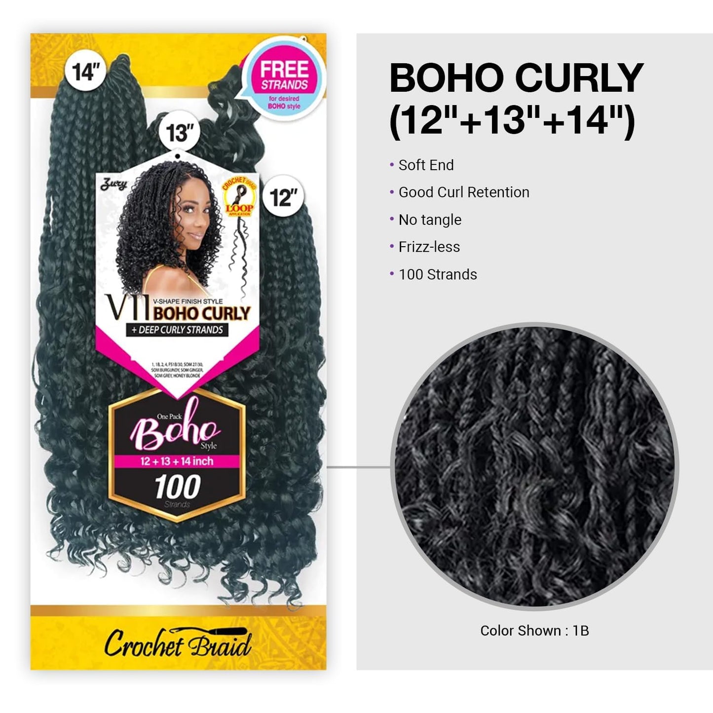 Royal Zury Crochet Briad V-shape Finish Style V11 Boho Curly (12+13+14) (SOM 27/30)