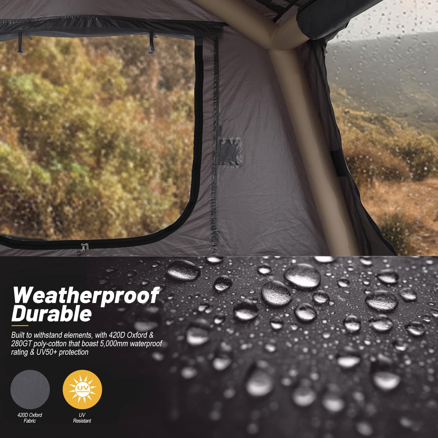 Nice C Inflatable Rooftop Tent with Air Mattress & Ladder, SUV Truck Car Tent for Camping, Easy Setup Pop-Up Camping Car Roof Tents with Pump, Waterproof Windproof Overland Tents (Black&Grey)