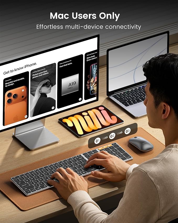 ProtoArc Backlit Bluetooth Keyboard Mouse for Mac, KM110-A Wireless Aluminum Keyboard and Mouse for Mac, Full Size, Multi-Device, Rechargeable, for MacBook Pro/Air, iPad, iMac - Space Gray