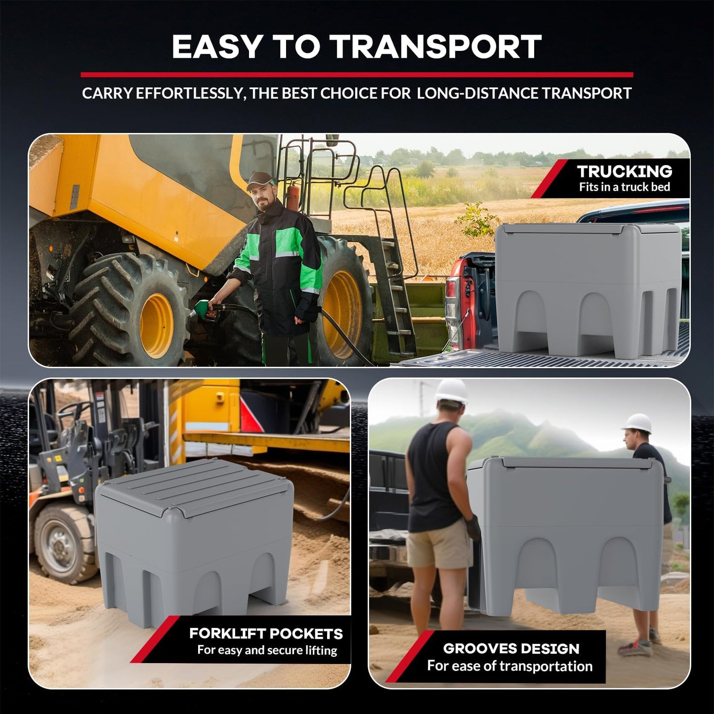 48 Gallon Portable Diesel & Gasoline Transfer Tank w/ 12V DC Pump, 10GPM Flow, 13Ft Hose, Auto Shut-off Nozzle for Tractors, Trucks, Generators, Boats Gray