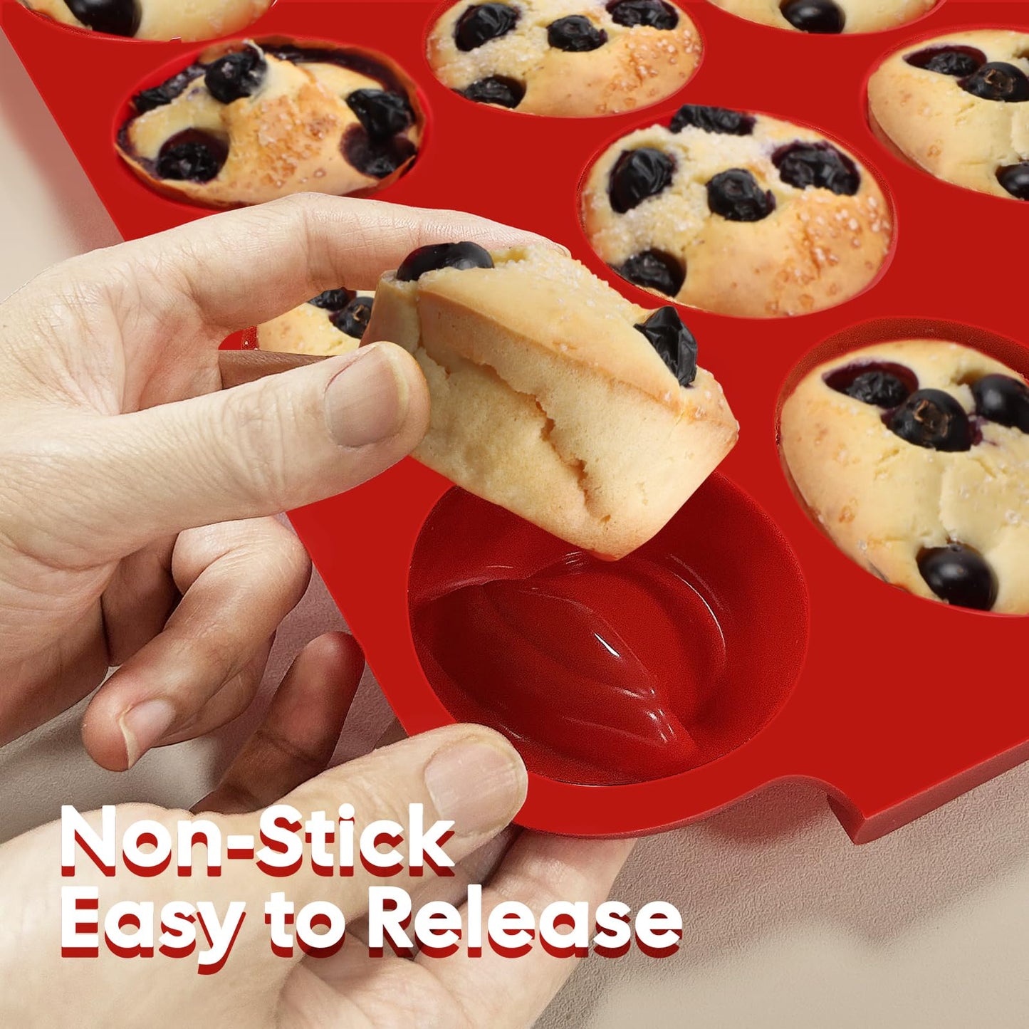 Jalopink Silicone Muffin Pan for Baking – Standard 12-Cup Nonstick Cupcake Pan with Handle, Food-Grade Certified, Odorless, BPA-Free, Silicone Baking Mold for Muffins, Egg Bites, Cupcakes