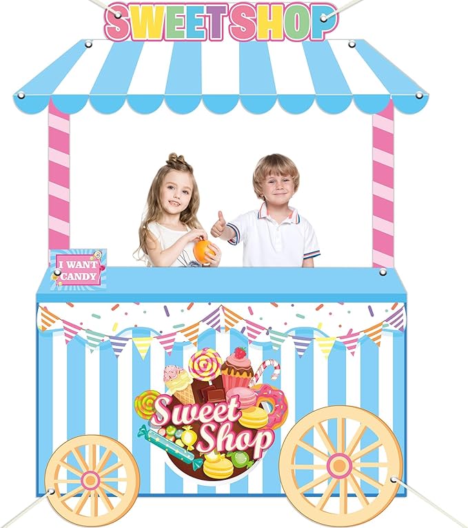 Sweet Shop Shaped Photo Prop Candy Theme Birthday Party Decor 60 x 48inch Fabric Sweet Photo Booth Frame Hanging Backdrop ...