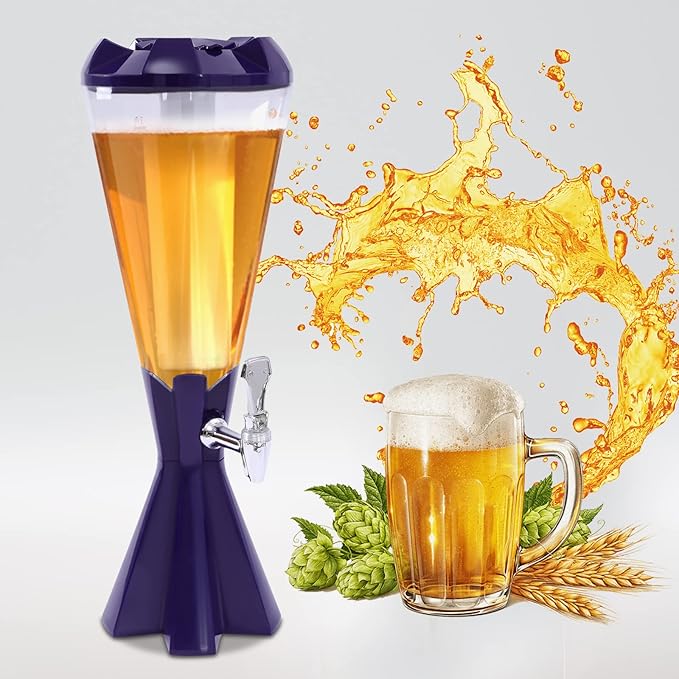 Beer Tower Dispenser 3L Cold Draft Beer Tower Beverage Dispenser with LED Lights and Ice Tube for Parties Home Bar