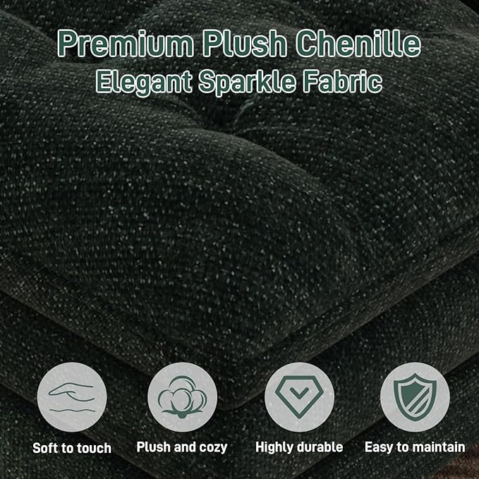 BEQAI 134"U Shaped Sectional Couches for Living Room, Oversized Modular Sectional Fluffy Couch with 2 Ottoman & Storage Console,Modern 6 Seat Living Room Sofa with Glitter Fabric,Tufted Buttons, Green