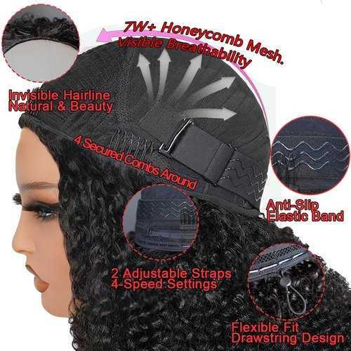 Curly Half Wig 200% Density Kinky Curly Half Wig 3 In 1 Seamless Flip Over Glueless Wigs Human Hair with Drawstring Beginner Friendly Curly Wig Headband Wig for Women Daily Wear