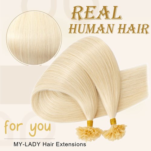 MY-LADY U Tip Hair Extensions Human Remy Platinum Blonde 22 Inch 50G 50Strands Keratin Bond Fusion K Tip Hair Extension