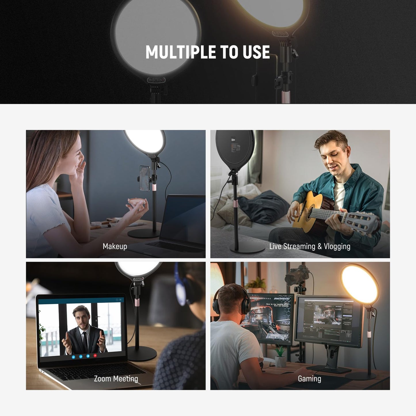 Neewer Basics 10.5 Desk Ring Light With Stand/Phone Holder/Timer, 3000-6500K Full Screen 15W Led Selfie Panel Lighting For Iphon