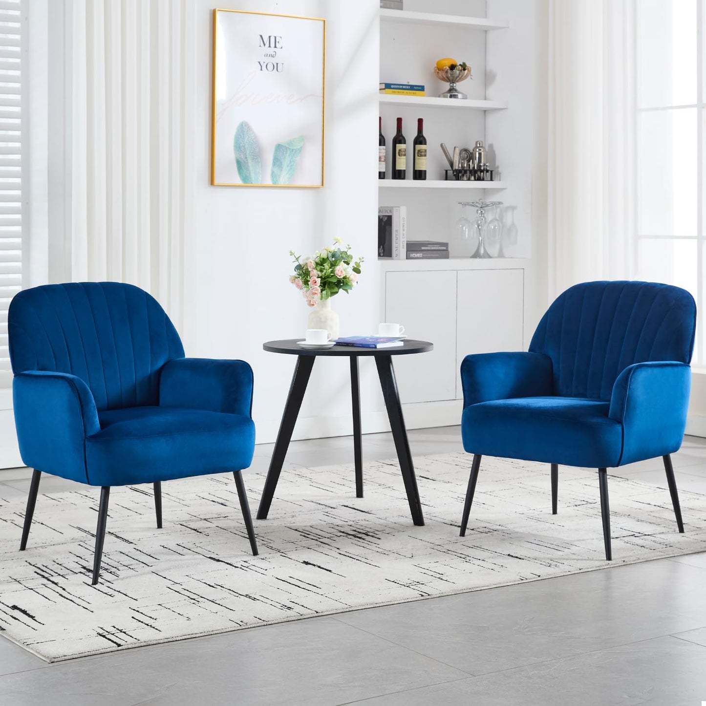 E-Motie Velvet Accent Chair, Modern Upholstered Single Sofa Side Living Room Chair, Comfy Reading Armchair with Metal Legs for Bedroom, Waiting Room, Office and Cafe, Blue