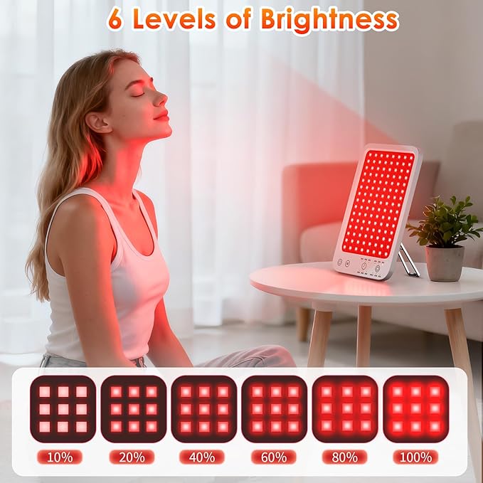 Red Light Therapy for Face Body, Infrared Red Light Panel with Adjustable Stand, 660nm and 850nm Near Infrared Therapy Lamp with 3 Modes, 6 Adjustable Brightness and Timer, for Home and Travel Use