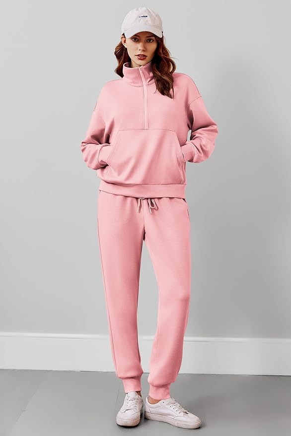 PINSPARK 2 Piece Sets for Women 2025 Fall Travel Outfits Long Sleeve Tracksuit Joggers Sets Half Zip Sweatsuit Matching Set