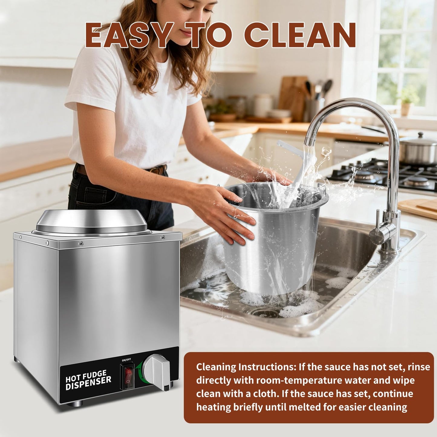 Julymoda Nacho Cheese Dispenser with Pump - 2.6QT Stainless Steel Cheese Warmer, Hot Fudge Warmer Machine with Temperature Control, Commercial Sauce Dispenser for Hot Milk, Hot Fudge, and Caramel