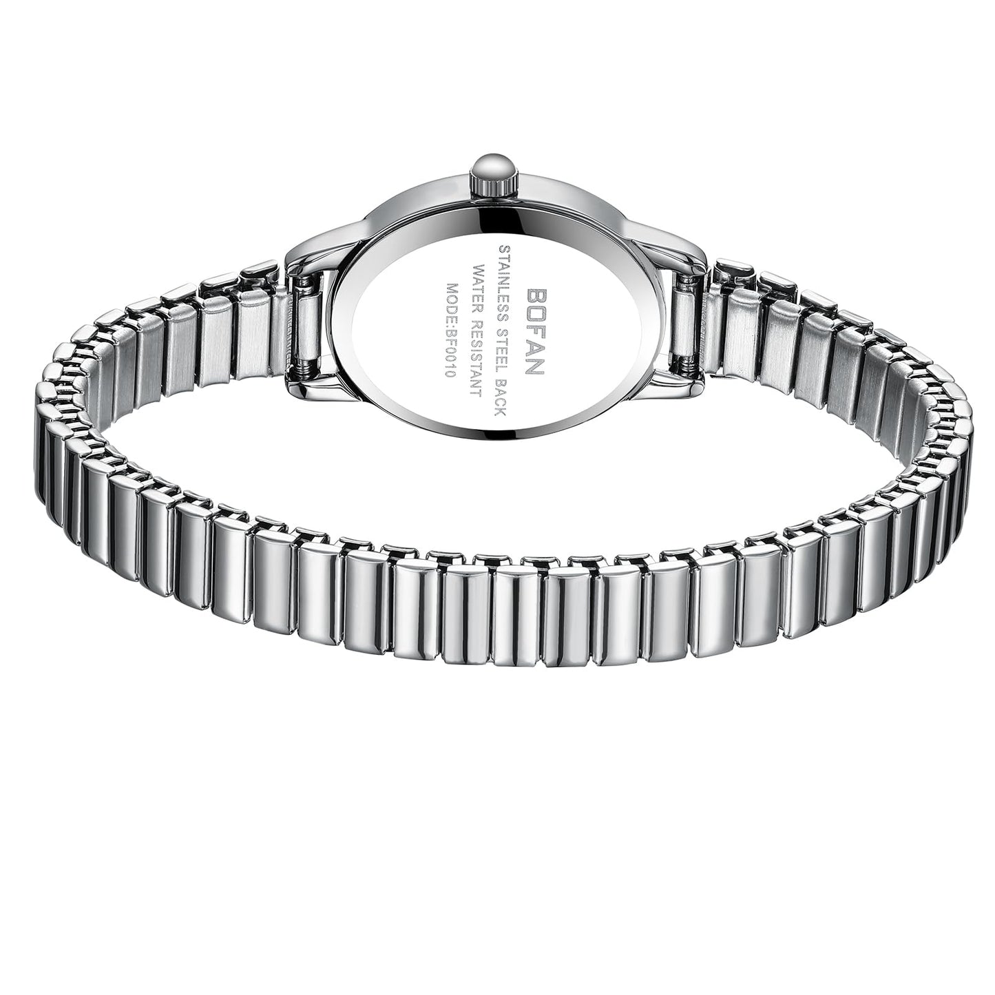 BOFAN Small Watches for Women Easy Read Ladies Quartz Wrist Watch with Silver Stainless Steel Expansion Band,Waterproof.（6.10in-6.89in）
