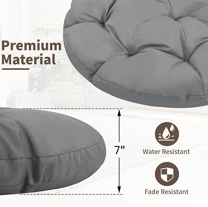 40" Ergonomic Wicker Papasan Chair, 360° Swivel Indoor Outdoor Rattan Chair with Soft Thick Cushion, Ideal for Living Room, Bedroom, Reading Room, Black Frame with Dark Grey Cushion