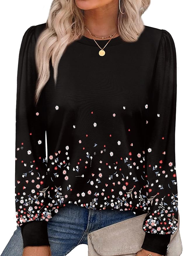 Alaroo Womens Long Sleeve Shirts 2025 Fall Tunic Tops Crewneck Blouses Print