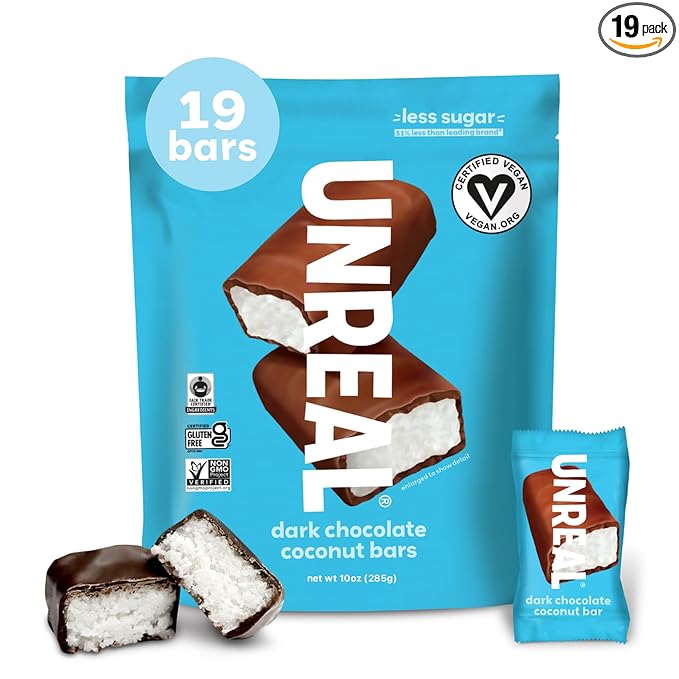 UNREAL Dark Chocolate Coconut Bars | Vegan, 3g Sugar, & 3 Simple Ingredients | Non-GMO, Gluten Free, & Fair Trade | 10oz Bag