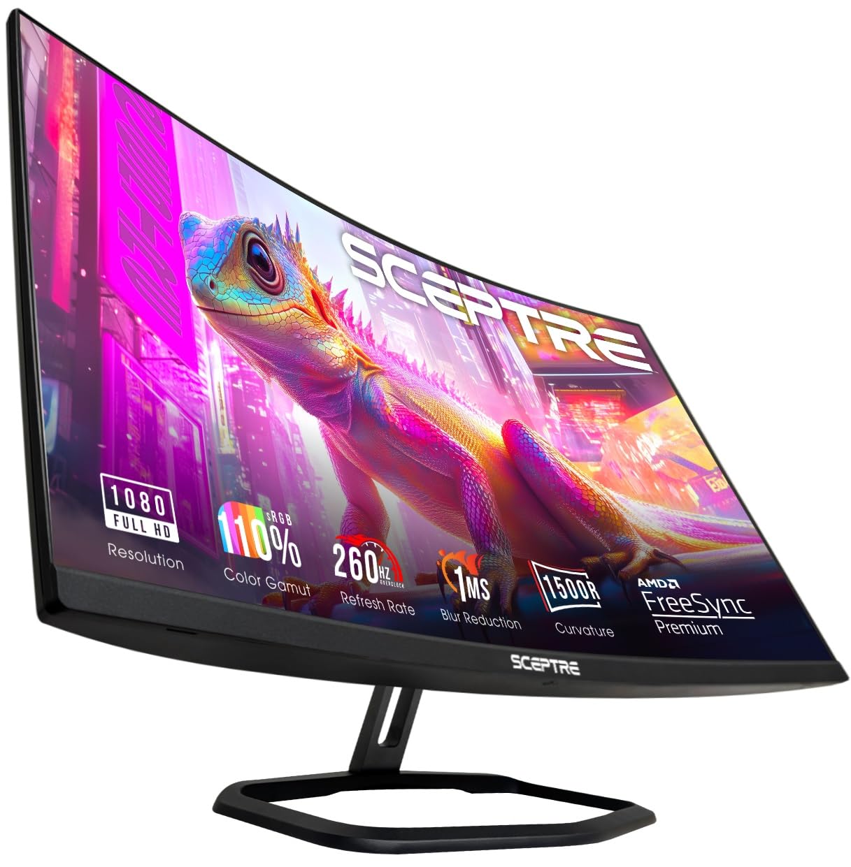 Sceptre Prime Curved 32 inch Gaming Monitor 1080p DisplayPort up to 260Hz 1500R FreeSync Premium 1ms Build-in Speakers, Machine Black 2026 (C325B-FW260D Series)