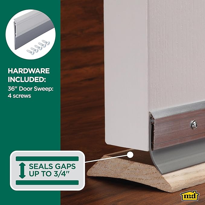 M-D Building Products 05389 All-Season Door Sweep, Heavy Duty Aluminum and Vinyl, Ideal for Residential & Commercial Use, Easy Installation, Ensure Comfort and Save Energy (36 Inch, Silver)