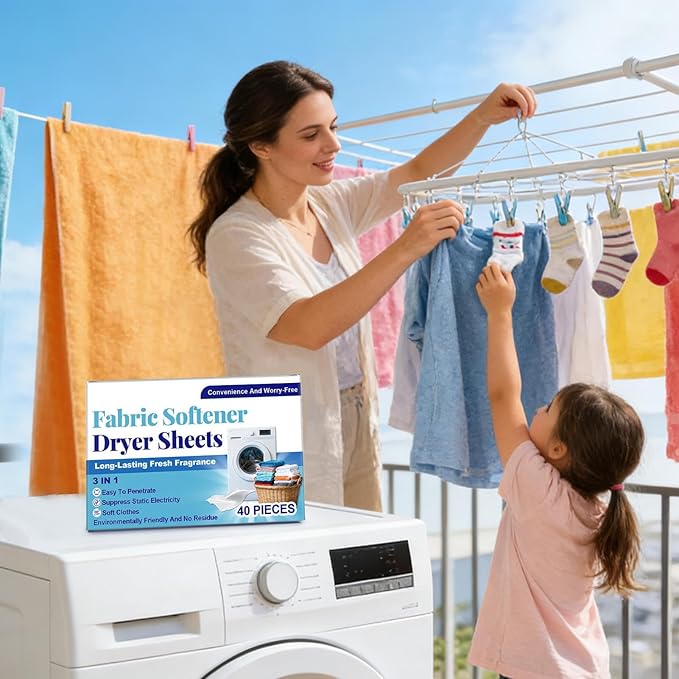 Fabric Softener Dryer Sheets, Scented & Refreshing, 1box/40 Pieces, Static Cling and Wrĭnkle Reducer Gentle Fabric Care, Clothes Softening Dryer Sheets, Versatile Use, for Clothes, Towels, Bedding