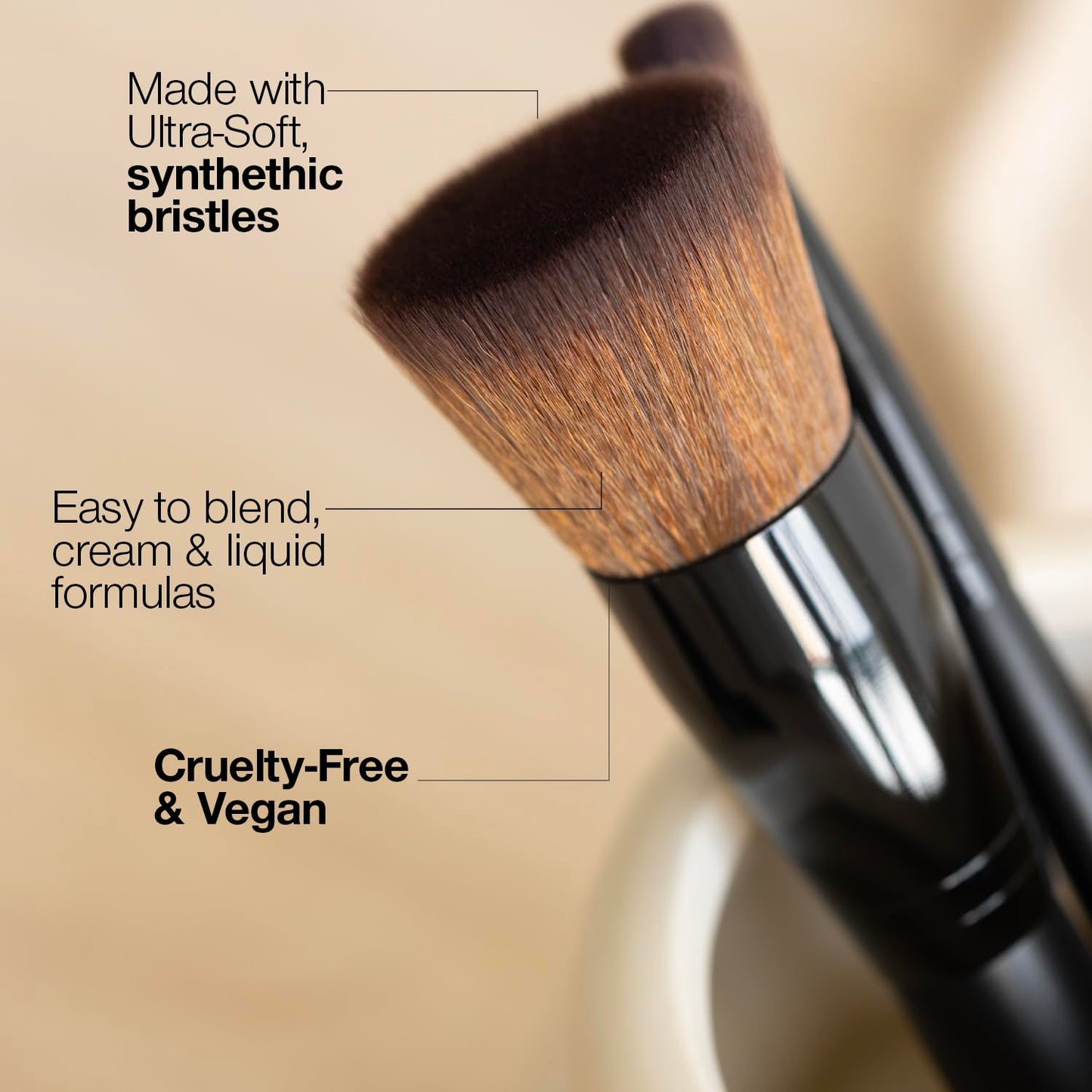 Palladio Flat Kabuki Brush, Professional Makeup Brush for Foundation, Face Blush, Powder, Cream, Contour & Highlight, Synthetic