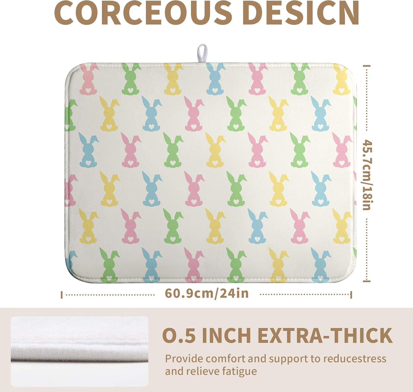 Easter Bunny Dish Drying Mat Colorful Cute Rabbits Kitchen Drying Mat Spring Microfiber Dish Dryer Pad Absorbent Reversible Dish Drainer Rack Mat Washable Dish Mat for Kitchen Countertop 18x24 Inch