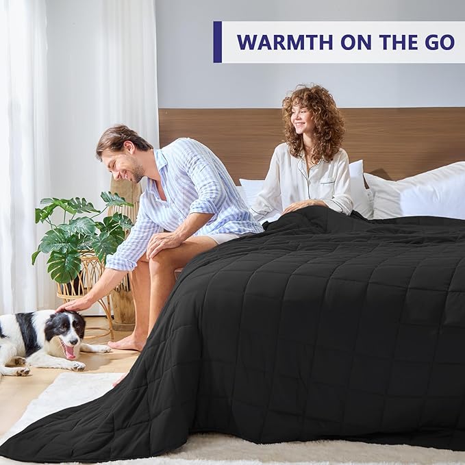 yescool Weighted Blanket for Adults (25 lbs, 88” x 104”, Black) Cooling Heavy Blanket for Sleeping Perfect for 240-260 lbs, King Size Breathable Blanket with Premium Glass Bead