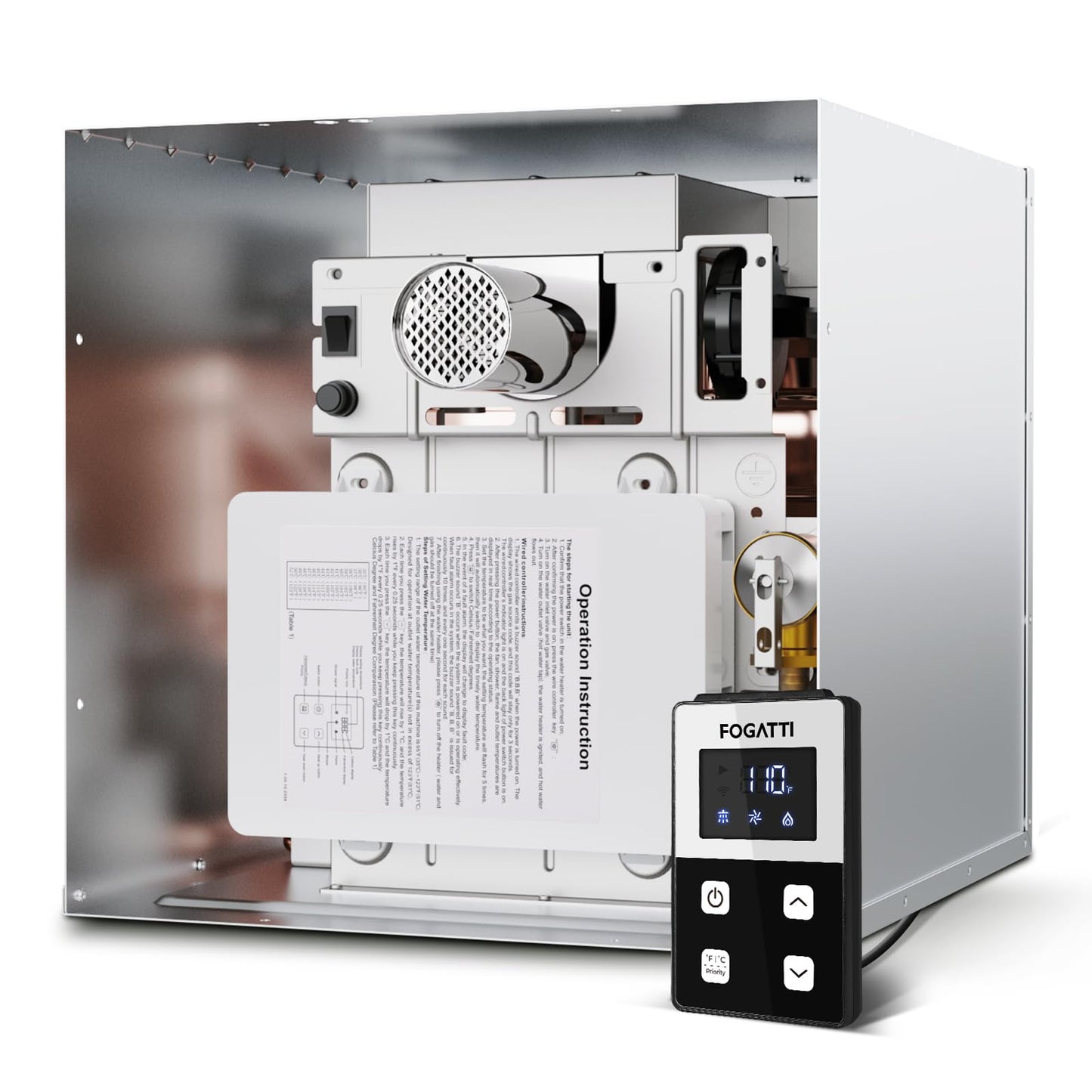 FOGATTI RV Tankless Water Heater with 15"x18" White Door