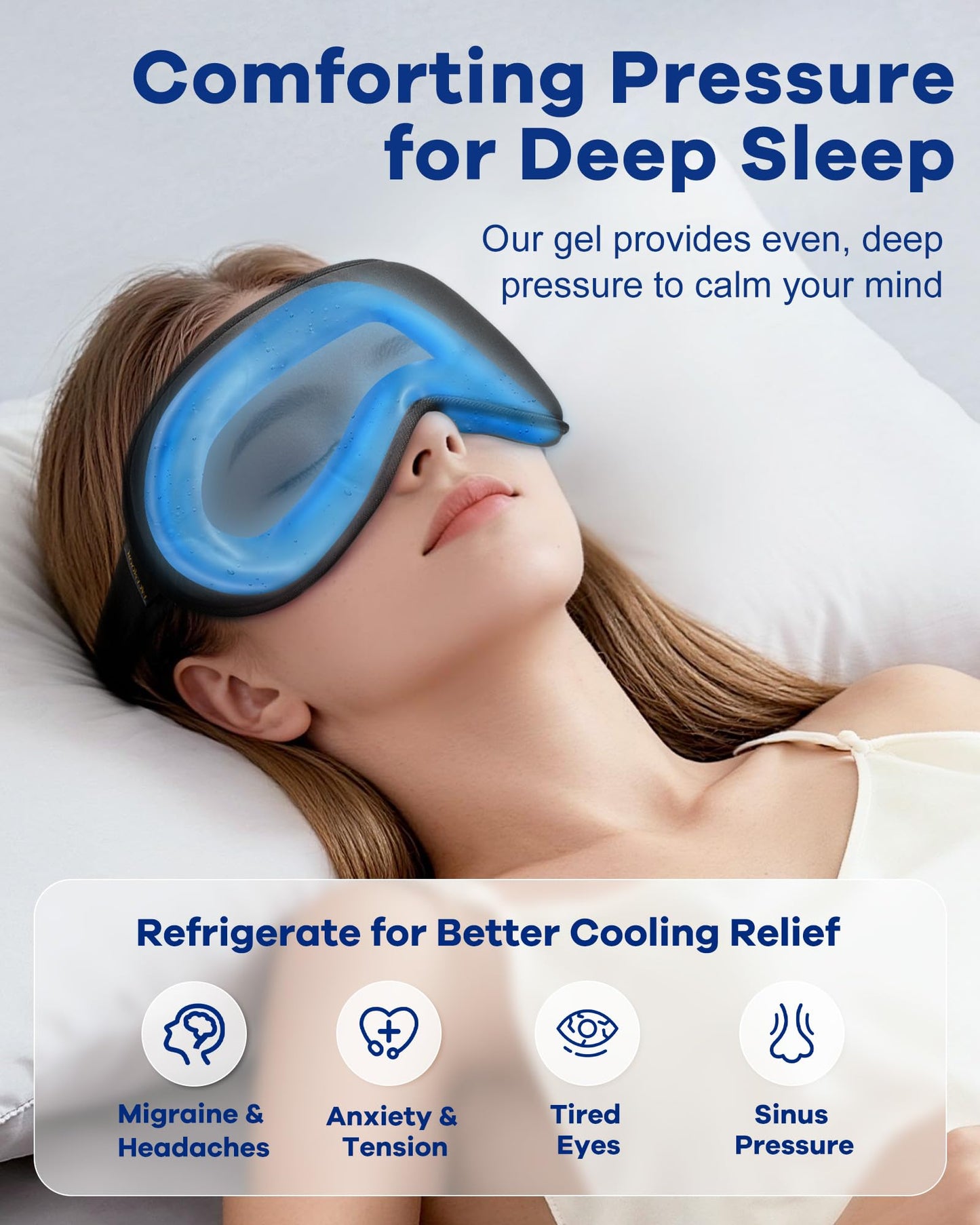 3D Cooling Gel 6oz Weighted Eye Mask for Sleeping & Screen Fatigue Relief, Ice Cold Compress Sleep Mask for Migraines, Headaches & Eye Strain, 100% Blocking Contour Eye Mask for Better Rest, Blue