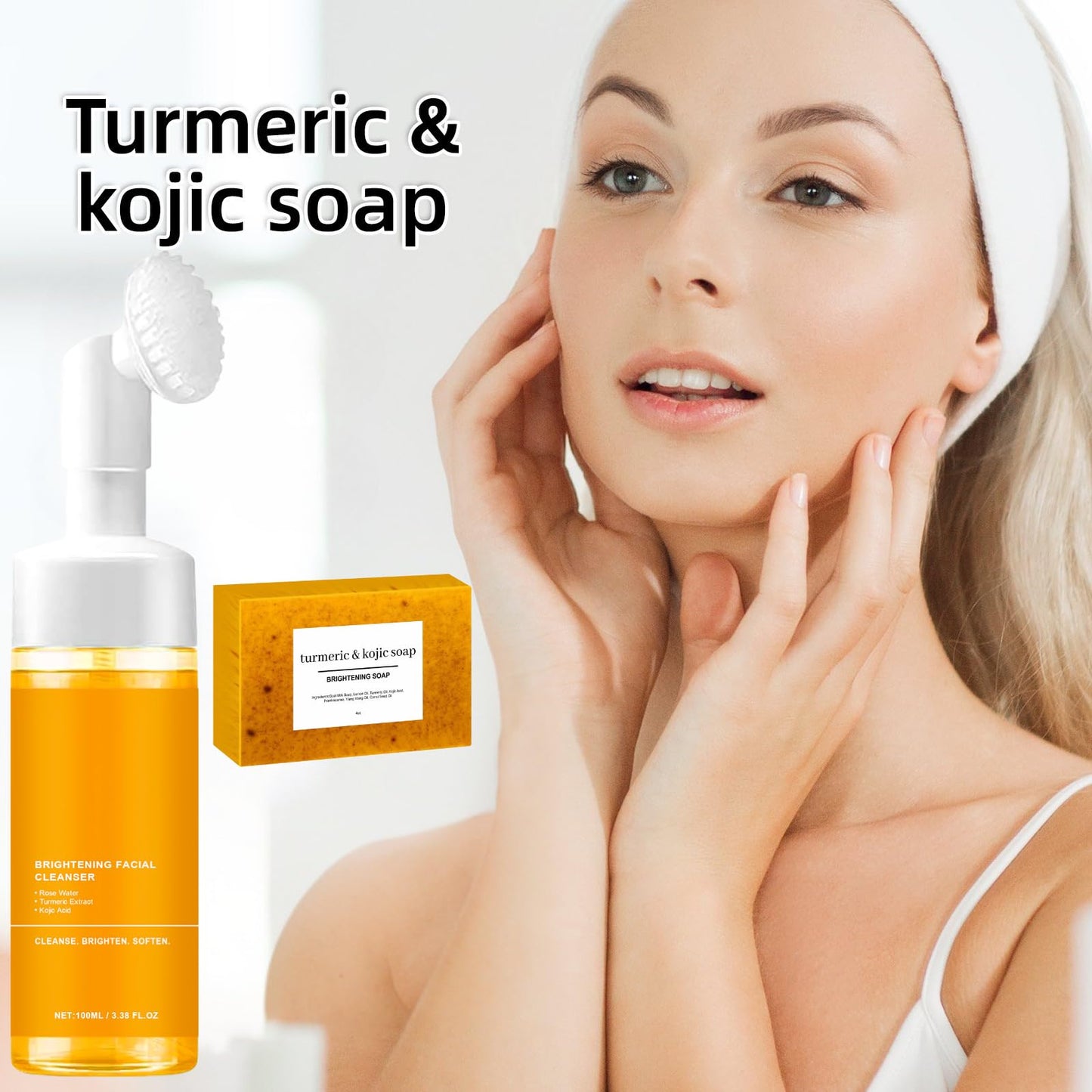 EIVJEC Turmeric Wash and Care Two Piece Set, Facial Cleanser & Soap Bar,Face & Body Cleanser, Face Wash and Natural Handmade Soa