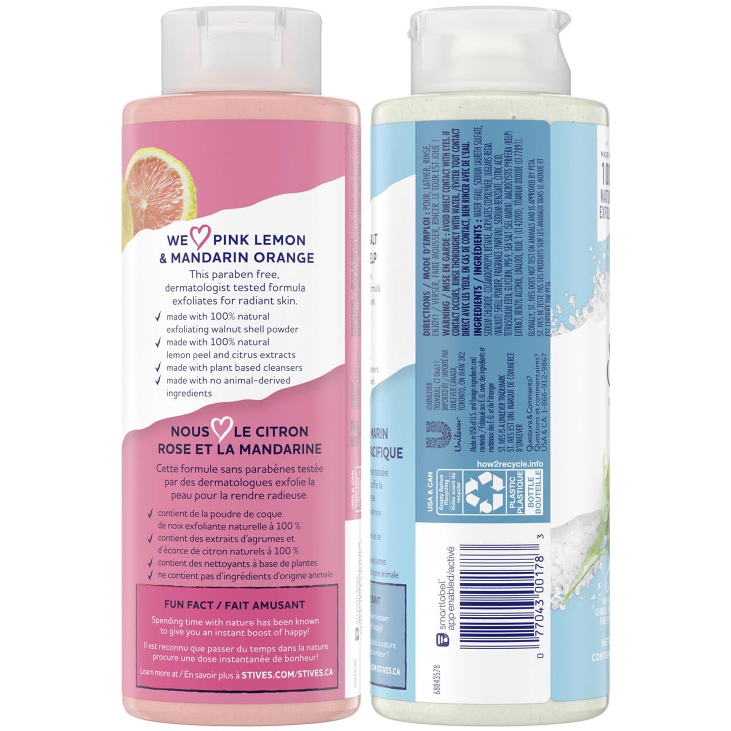 St. Ives Body Wash Variety Pack - Exfoliating Pink Lemon & Mandarin Orange 2-Pack + Sea Salt & Pacific Kelp 2-Pack, 16 Oz Ea (4