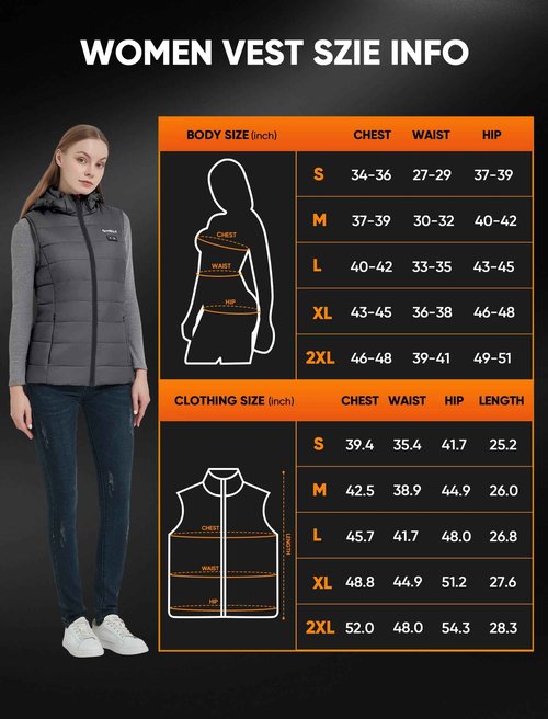 ORRNIKKO [2025 All-New] Heated Vest Women - Detachable Heated Hood, With 7.4V 16000mAh Battery Pack, Womens Heated Vest (Grey, Large)