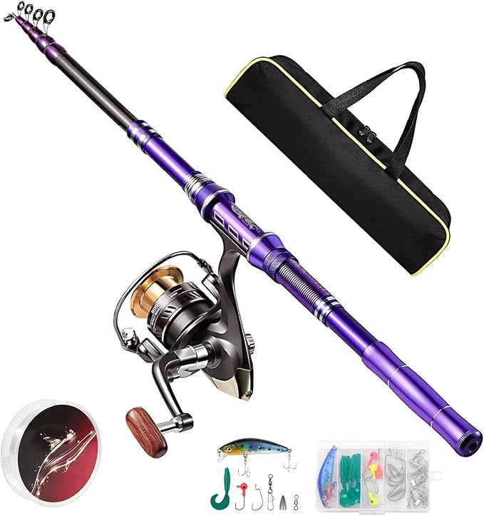 Castaroud Carbon Fiber Fishing Rod and Reel Combos, Portable Telescopic Fishing Pole with Spinning Reel, Travel Bag for Sa...